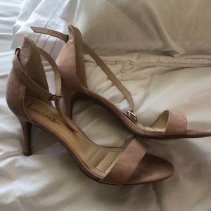 Lulu’s Blush Suede Ankle Strap Heels